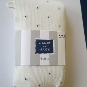 Janie and jack NWT white w/ navy Polkadots tights